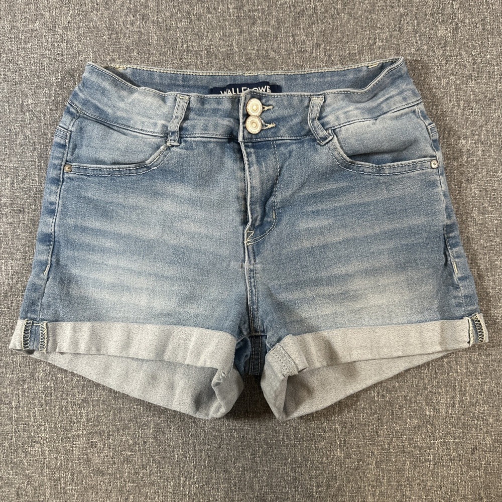 WallFlower Denim Shorts Womens Size‎ 7 Blue Mid Rise Cuffed Stretch Jean